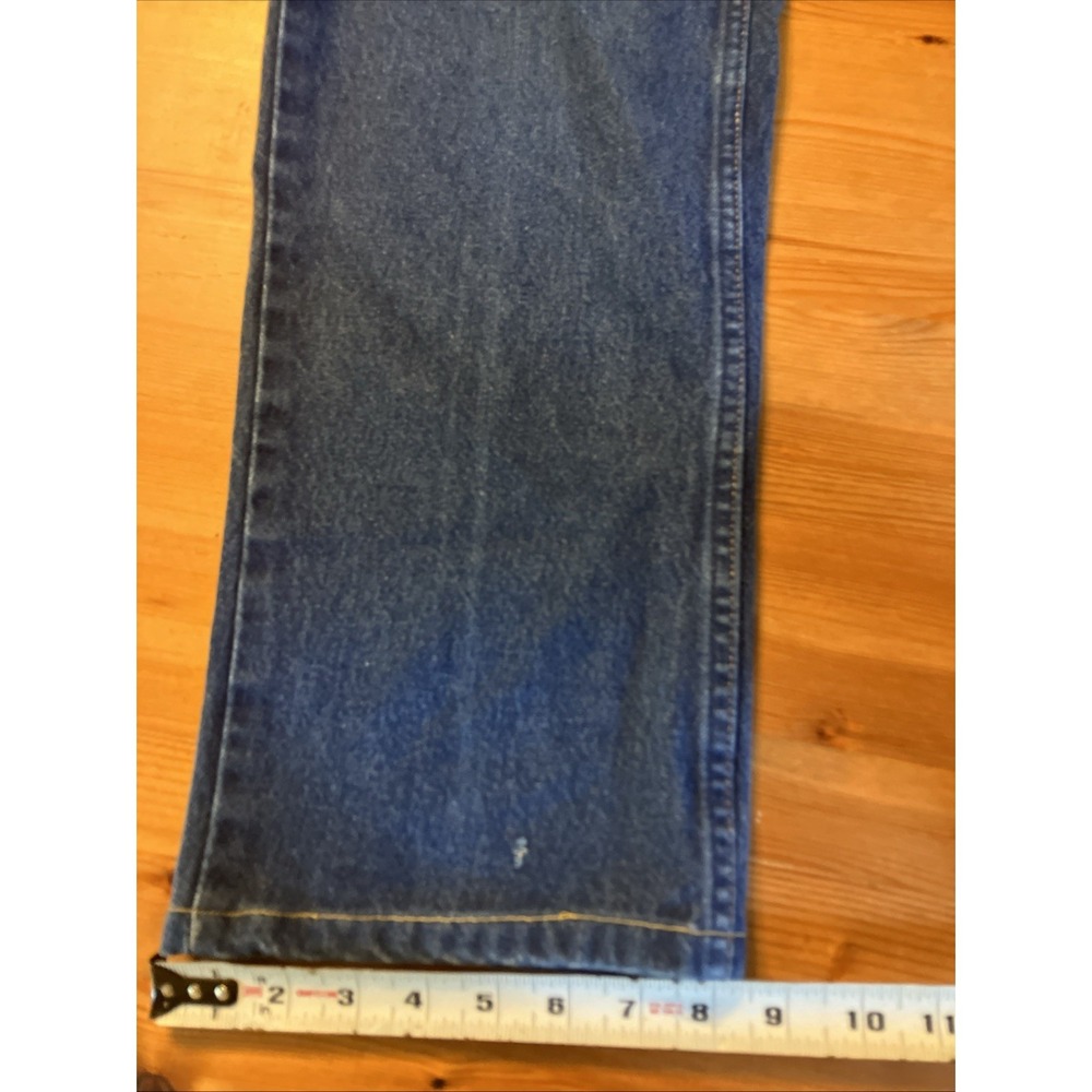 Wrangler 936PWD Cowboy Cut Slim Fit Jeans Denim Dark Hemmed Men's 33 X 27 Flaw - Picture 5 of 11